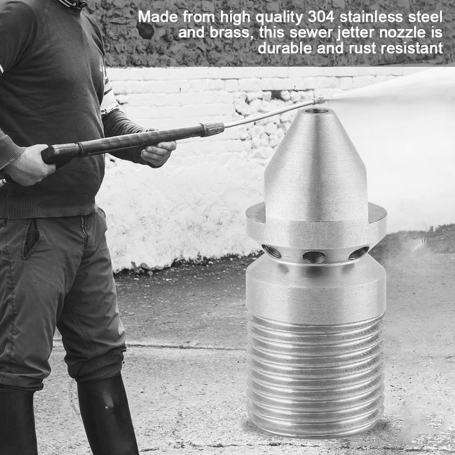 Fdit Kanalreinigungsdüse aus Edelstahl SS304 in Silber mit 3/8 BSP Außengewinde - Bild 4
