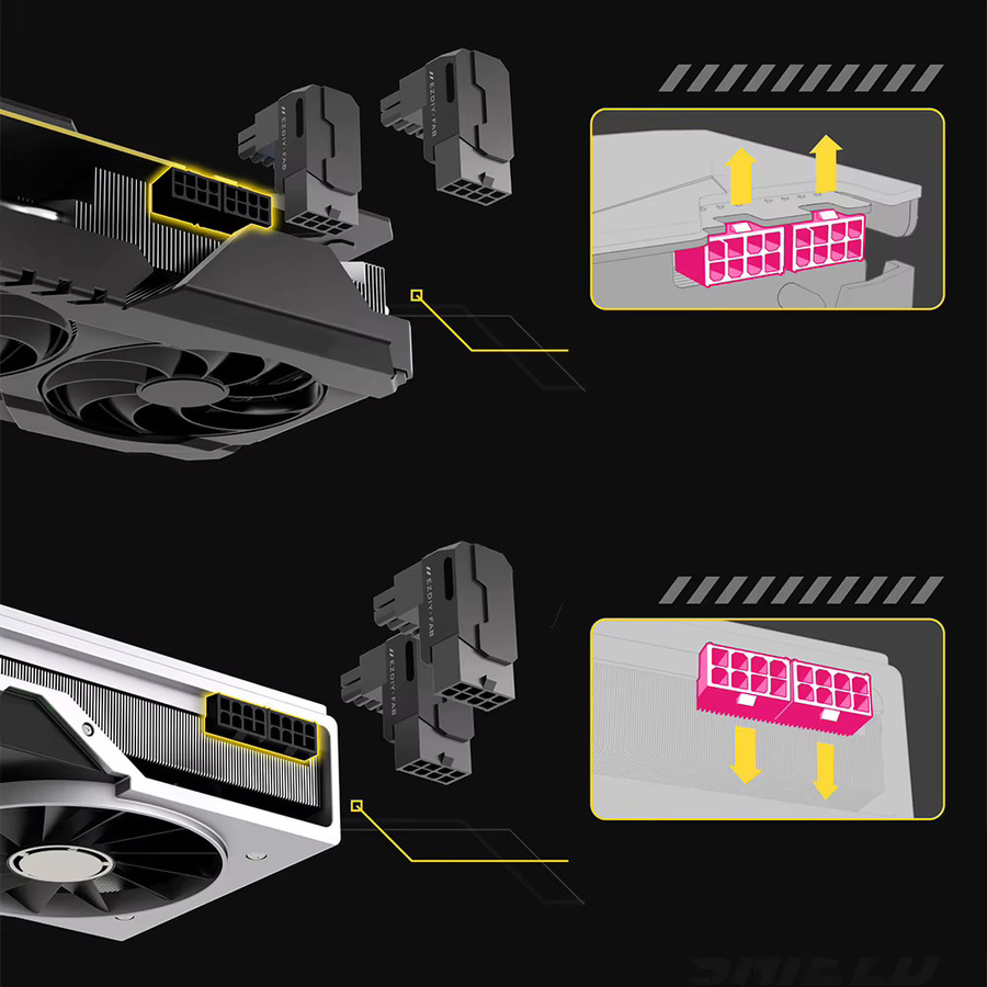 8-poliger PCIe GPU-Netzteil-Adapter mit 90-Grad-gewinkeltem Stecker in Schwarz - Bild 3