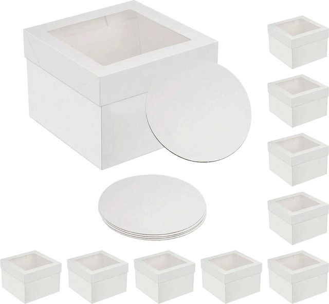 Relaxdays Tortenboxen aus Karton und PET in Weiß und Transparent mit Sichtfenster und Tortenboards, 10er Set, B/T/H: 20 x 30 x 30 cm - Bild 1
