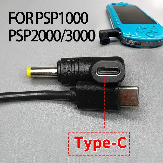 JCD Typ-C zu DC Ladeadapter für PSP 1000 2000 3000, 5V, Schwarz, DC 4.0 x 1.7 mm - Bild 1
