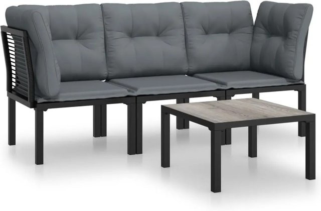 vidaXL 4-tlg Garten-Lounge-Set in Schwarz und Grau aus Poly Rattan mit Polsterkissen und Couchtisch - Bild 1
