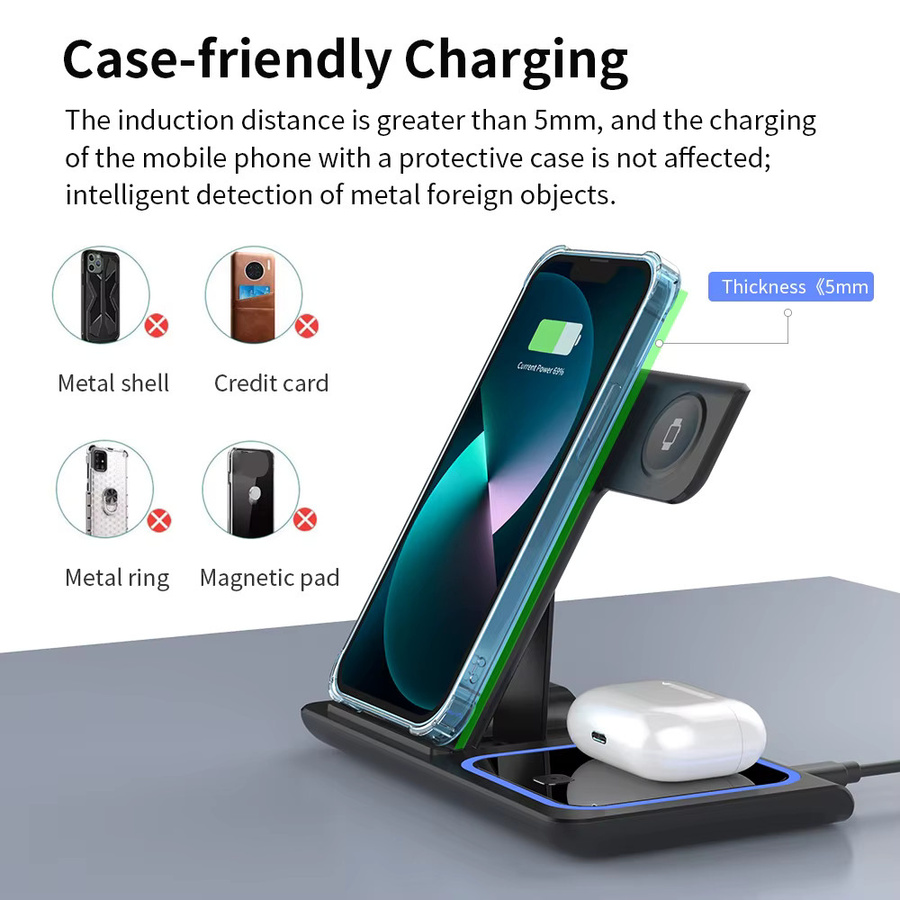Apple Kabelloses 3-in-1 Schnellladegerät Faltbare Ladestation in Schwarz für iPhone, Apple Watch und AirPods - Bild 2