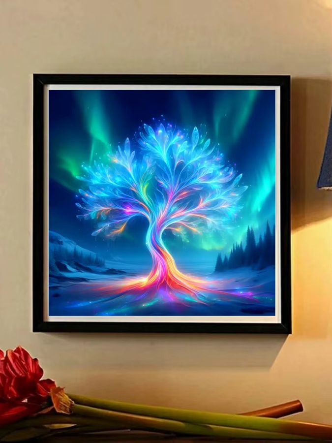 Potdemiel 5D DIY Diamantmalerei Abstraktes Baum Landschaft Mosaik Set Rund Multicolor - Bild 4
