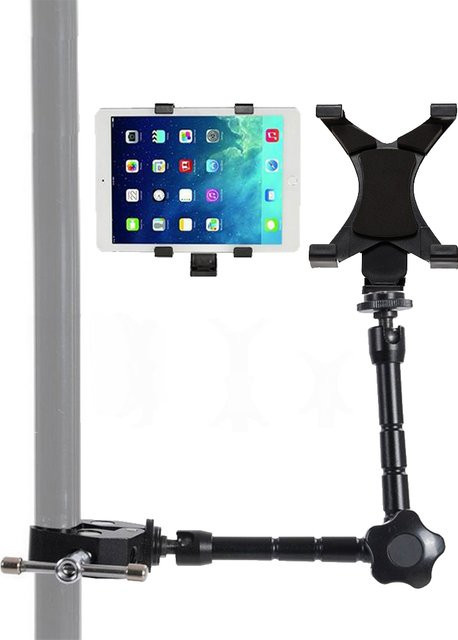 Verstellbares Gelenkarm-Stativ mit Superklemme und 1/4-Zoll-Gewindeadapter für Tablets und Smartphones von 7,9 bis 11 Zoll in Schwarz - Bild 1