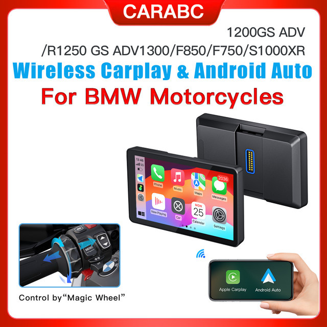 CARABC Wireless CarPlay und Android Auto Navigationsdisplay für BMW R1200GS R1250GS R1300GS und S100XR, 6 Zoll, Schwarz - Bild 1