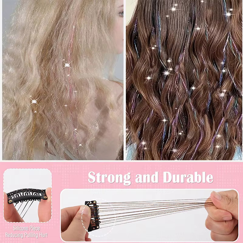 ISIGROSI Haarverlängerung Lametta-Clips, 12 Stück, glitzernd, synthetisch, Damen - Bild 3