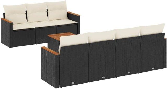 vidaXL 8-tlg Garten-Sofagarnitur mit Kissen aus Poly-Rattan und Akazienholz in Schwarz - Bild 1