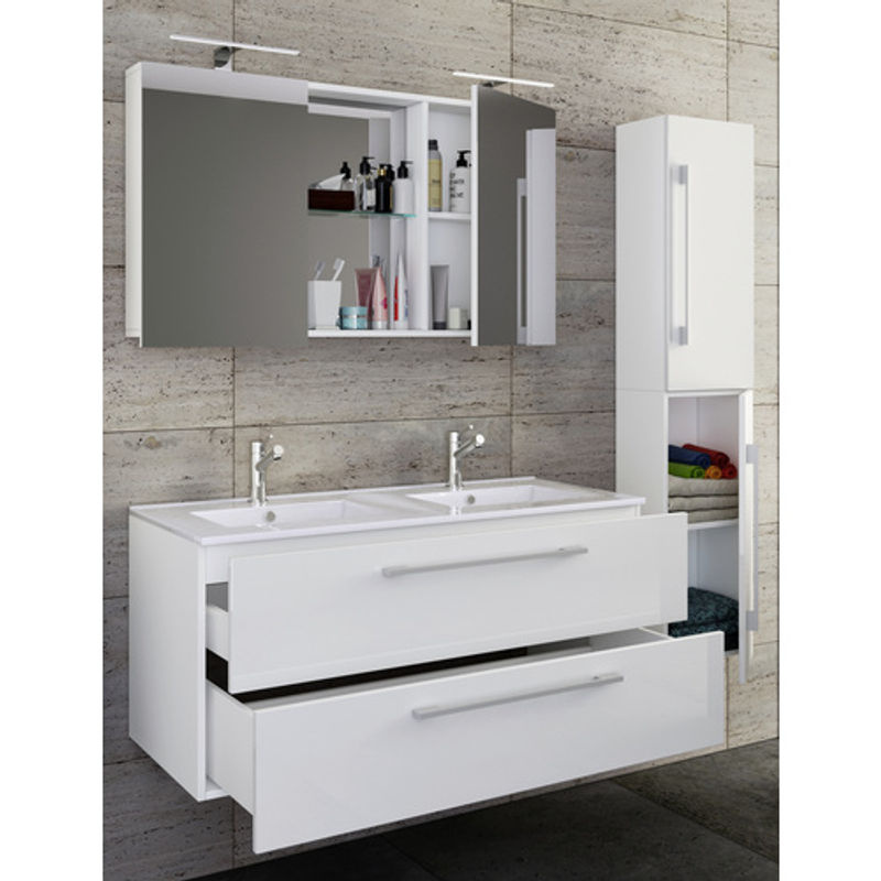 VCM Badmöbel-Set Budasi 4-teilig mit Doppelwaschbecken aus Keramik in Weiss - Bild 2