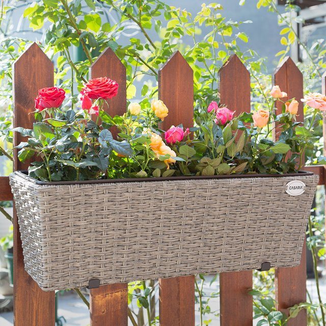 Casaria Blumenkasten Balkonkasten aus Polyrattan 2er Set creme B/T/H: 60 x 20 x 19 cm - Bild 1