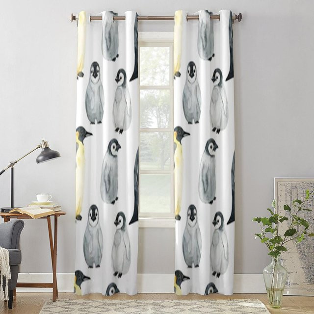 Binchi Outdoor Equipment Vorhang mit Pinguin-Motiv im Aquarellstil, halbtransparent, Weiß, Breite: 135 cm, Höhe: 92 cm - Bild 1