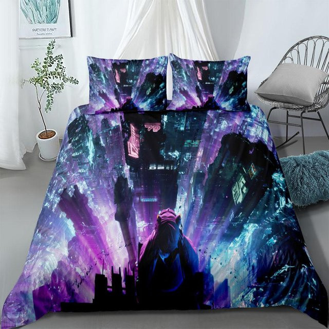 Rog Bettwäsche-Set aus Mikrofaser mit grafischem Naturdesign in Lila, B/H: 135 x 200 cm - Bild 1