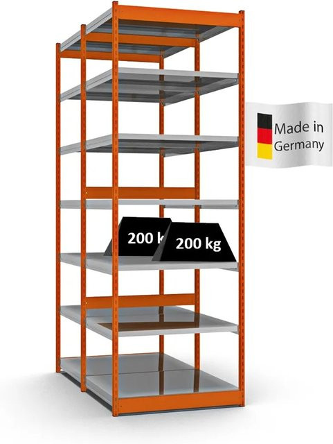 PROREGAL Fachbodenregal Stecksystem mit 7 Ebenen in Orange, doppelseitige Bauart, H x B x T: 300 x 102,5 x 80 cm - Bild 1