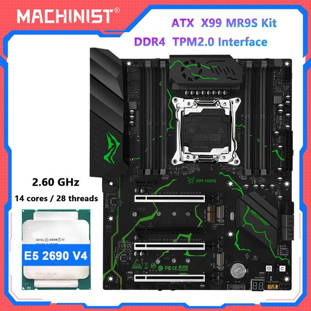 MACHINIST X99 MR9S Motherboard mit TPM 2.0, LGA 2011-3 Sockel für Intel Xeon E5 2680 V3/V4, DDR4 Vierkanal-Speicher, NVMe M.2 und USB 3.0, Schwarz - Bild 1