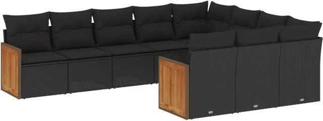 vidaXL 10-teilige Garten-Sofagarnitur in L-Form aus schwarzem Poly-Rattan mit UV-beständigen Kissen und pulverbeschichtetem Stahlgestell - Bild 1
