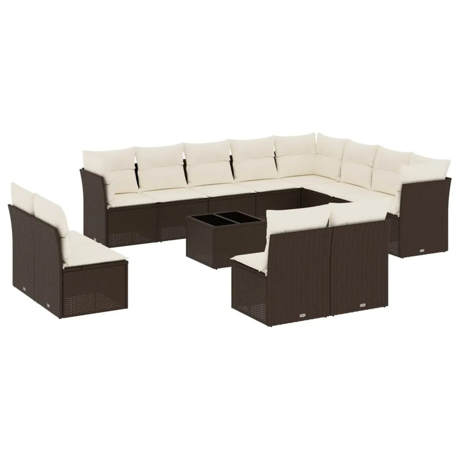 vidaXL 13-tlg. Garten-Sofagarnitur aus Polyrattan in Braun mit UV-beständigen Kissen und U-Form - Bild 2