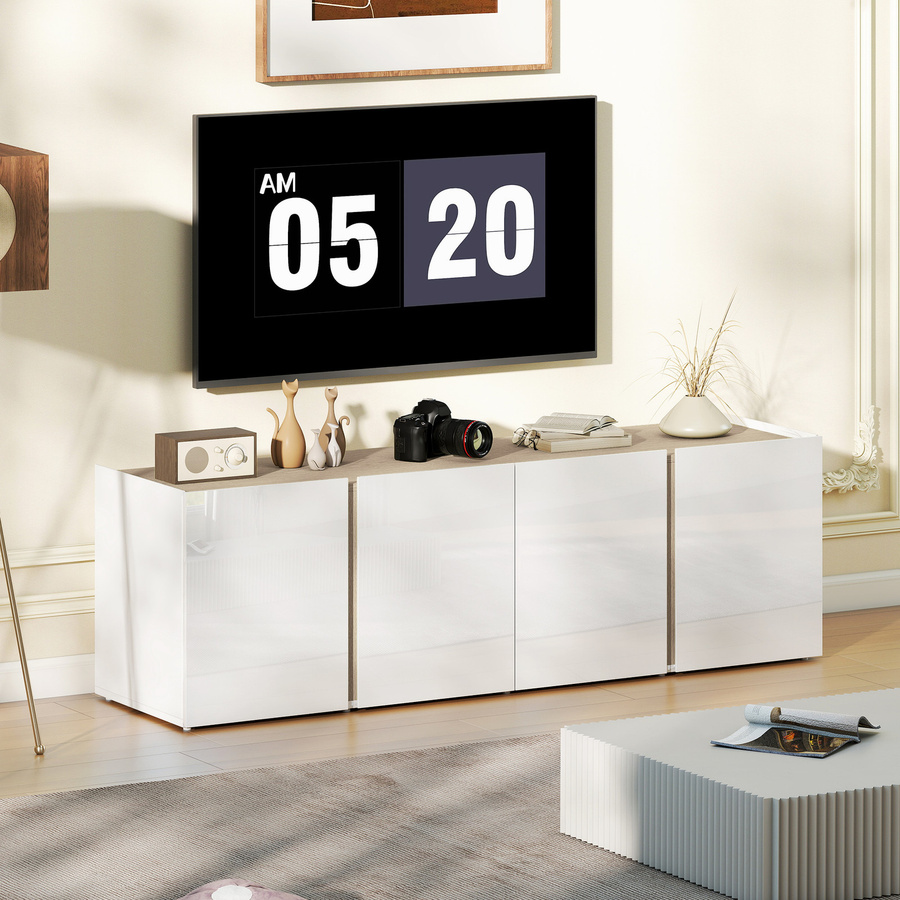 HOMCOM TV-Möbel in Weiß, moderner TV-Ständer für Fernseher bis zu 65 Zoll mit 4 sanft schließenden Türen, verstellbarem Regal und Kabeldurchlass für Wohnzimmer und Schlafzimmer - Bild 2