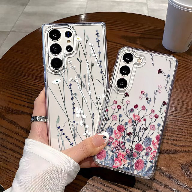Stoßfeste Silikon Handyhülle mit Blumenmuster für Samsung Galaxy S25 Ultra, S24 Plus, S23, S22 und S20 FE, transparent - Bild 1