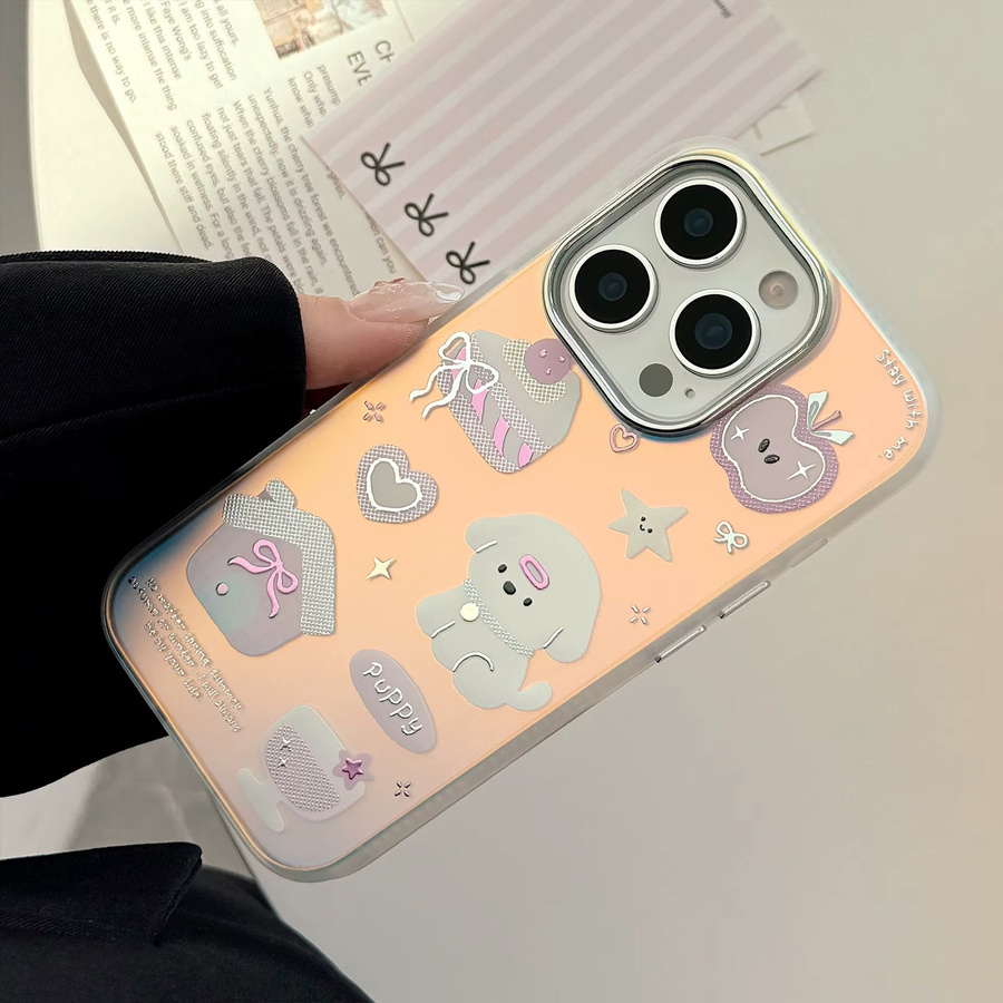 MUQGEW Stoßfeste iPhone Schutzhülle mit Cartoon Dessert Welpen Design und Gold-Laser-Überzug, Multicolor - Bild 5
