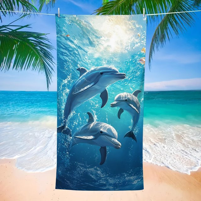 Ka Chen Muxi Delfin Strandtuch in Weiß und Blau, B: 65 cm, H: 115 cm - Bild 1