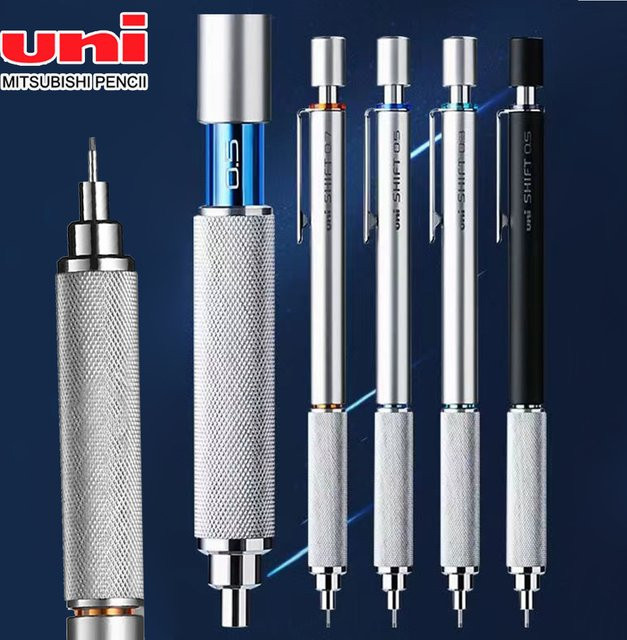UNI SHIFT M5-1010 Druckbleistift mit einziehbarer Metallspitze und niedrigem Schwerpunkt in Schwarz oder Silber - Bild 1