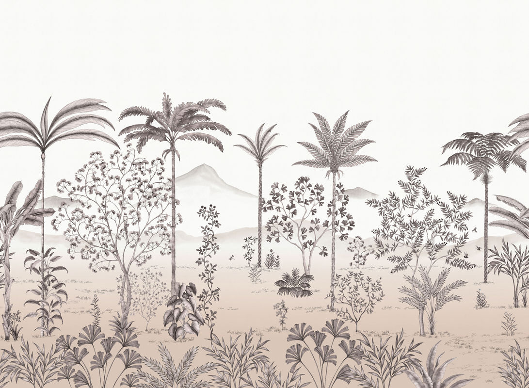 Isidore Leroy Wandbild Jardin des Oiseaux Bois de Rose Panel A aus Vlies in Rosa, Grau und Beige mit Tier- und Blättermotiv - Bild 2