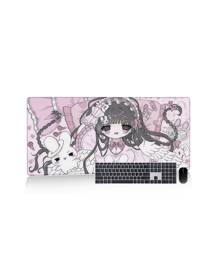 Riccu Kawaii Anime Mädchen Mauspad in Rosa Pastell, rutschfeste Schreibtischunterlage für Laptop und Büro im japanischen Ästhetik-Design - Bild 4