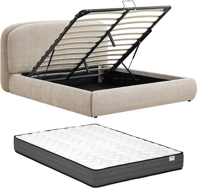Zorima Bett mit Bettkasten in Beige mit Lift-up-Funktion, B/T/H: 160 x 200 x 110 cm - Bild 1