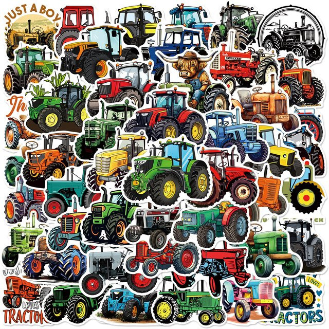 100 Stück Cartoon-Traktor Aufkleber in Bunt, wasserfeste DIY Sticker für Handyhüllen, Scrapbooks, Koffer und Laptops - Bild 1