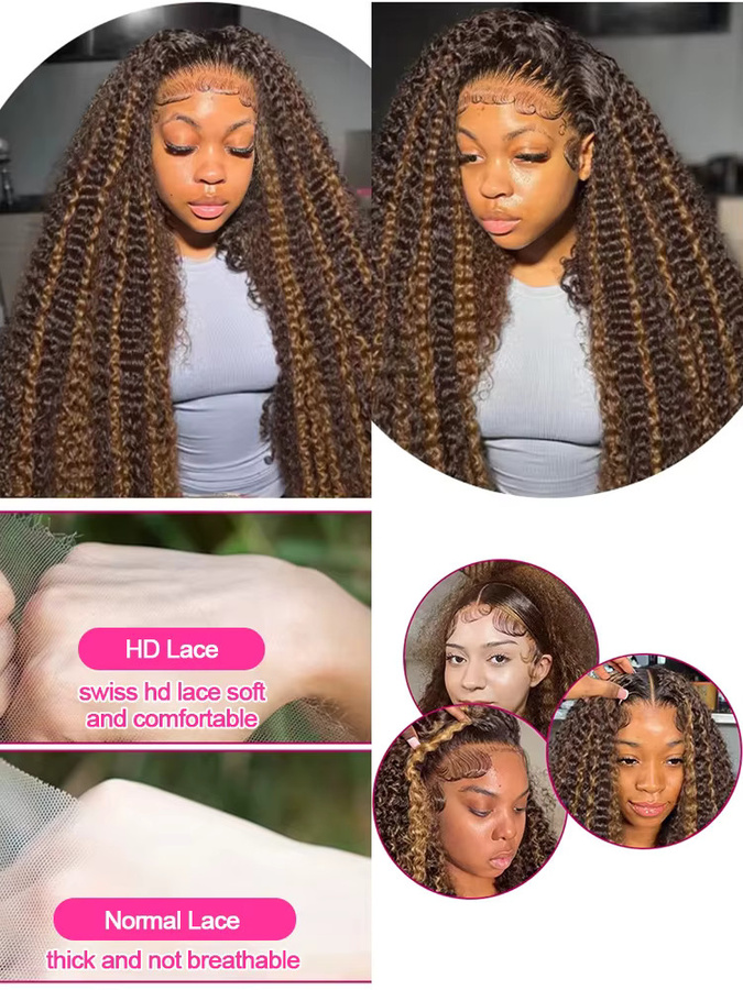 CEXXY Perücke, Echthaar, Deep Wave, Ombre Highlight, Glueless, HD Lace Frontal - Bild 4
