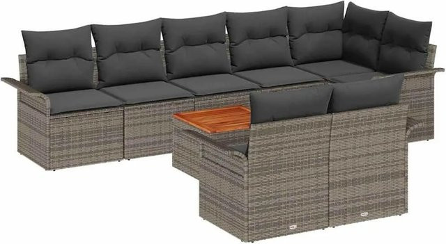 vidaXL Gartensofa-Set aus Poly-Rattan in Grau mit 9-teiliger L-Form, Stauraumfunktion und Polsterkissen - Bild 1