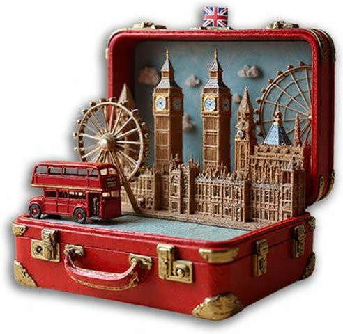 2D Acryl Kühlschrankmagnet London mit Goldfisch, Topfpflanzen und Sonnenblumenstrauß in Gold und Multicolour - Bild 1