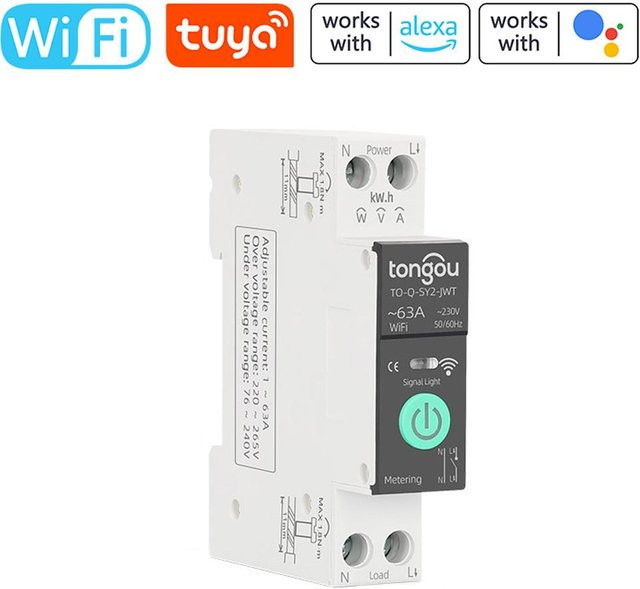 TONGOU Tuya ZigBee Intelligenter Leistungsschalter mit Messfunktion, 1P, 63 A, DIN-Schiene, WiFi, Weiß - Bild 1