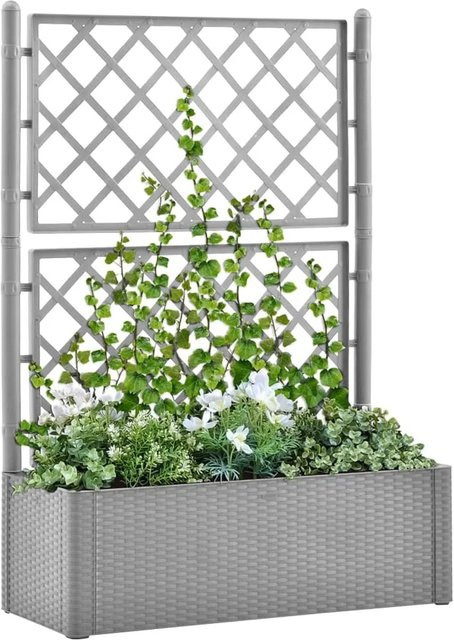 furnicato Garten-Hochbeet mit Spalier und Selbstbewässerungssystem in Grau - Bild 1