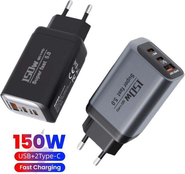 MAEBOXY 150W Multi-Port USB-C Ladegerät in Schwarz und Grau für schnelles Laden von Honor, Huawei, Xiaomi und iPhone - Bild 1