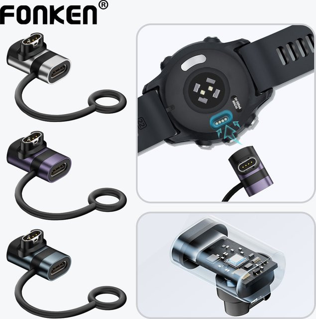 FONKEN USB-C-Ladegerät für Garmin Fenix 8 7 7S 7X 6S 6 und Forerunner 955 965 Smartwatch mit Ladekabel in Schwarz und Silber - Bild 1