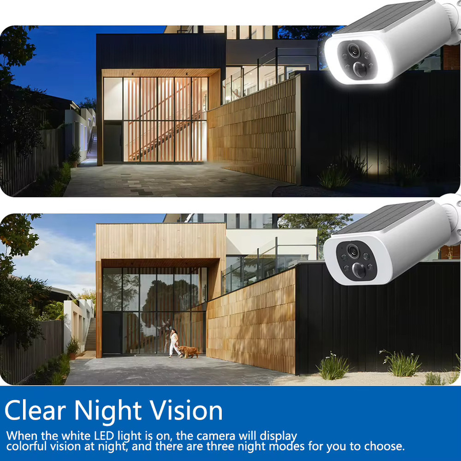 NINIVISION 5MP Outdoor Solar Kamera mit Akku, Drahtlose WIFI Überwachungskamera mit PIR-Personenerkennung, Farb-Nachtsicht und EseeCloud App, Weiß - Bild 2