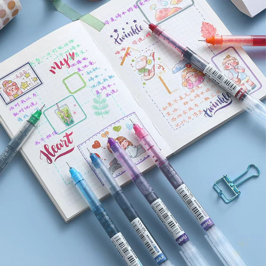10 Stück farbige Gelstifte in Multicolour und Blau mit 0,5 mm Spitze, schnell trocknende Tintenstifte für Notizen und Zeichnungen - Bild 5