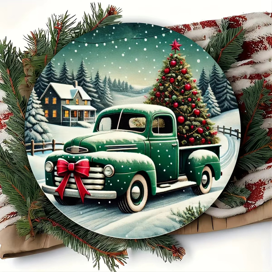 Potdemiel Weihnachts-Truck Aluminium-Wandkunst, runde Metallplakette in Schwarz und Multicolour, Durchmesser: 20,3 cm - Bild 3