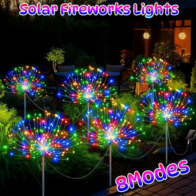 OKAL RED EAST Solar-Feuerwerkslichter mit 480 LED, Warmweiß, Starburst-Effekt für die Garten- und Weihnachtsdekoration - Bild 1