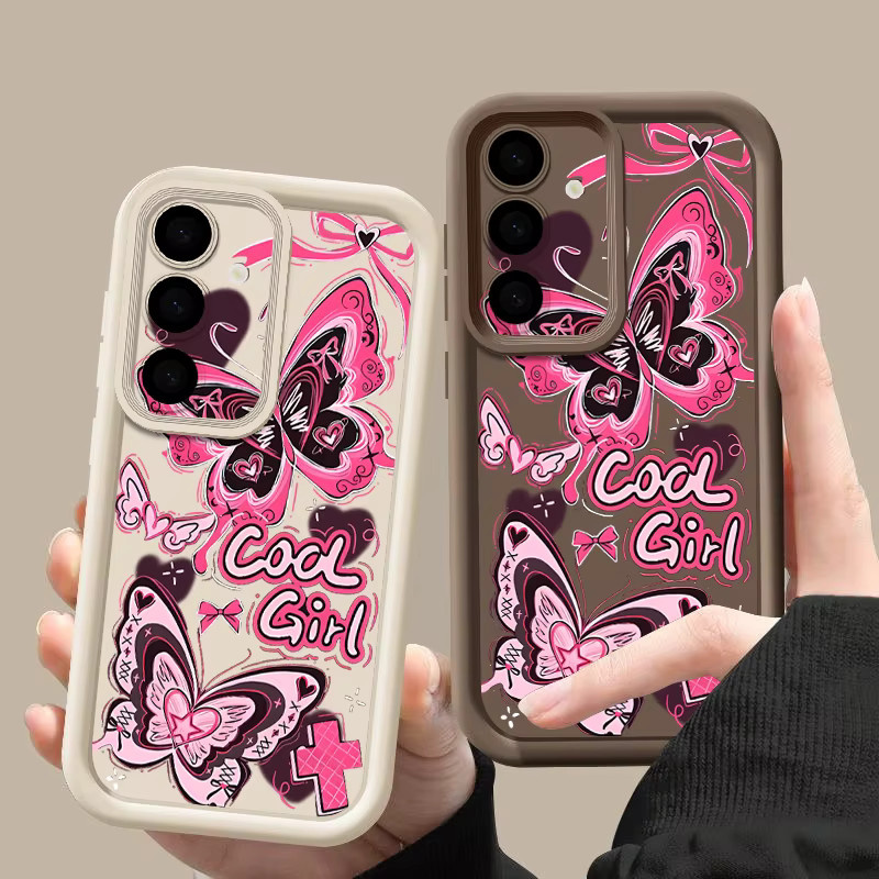 Rosa Handyhülle mit Cartoon-Schmetterling für Samsung Galaxy S24 aus weichem TPU Silikon - Bild 2