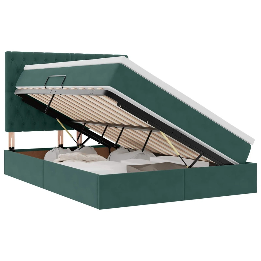 vidaXL Bett mit Stauraum und LED in Dunkelgrün aus Samt, B/T/H: 140 x 200 x 144 cm - Bild 2