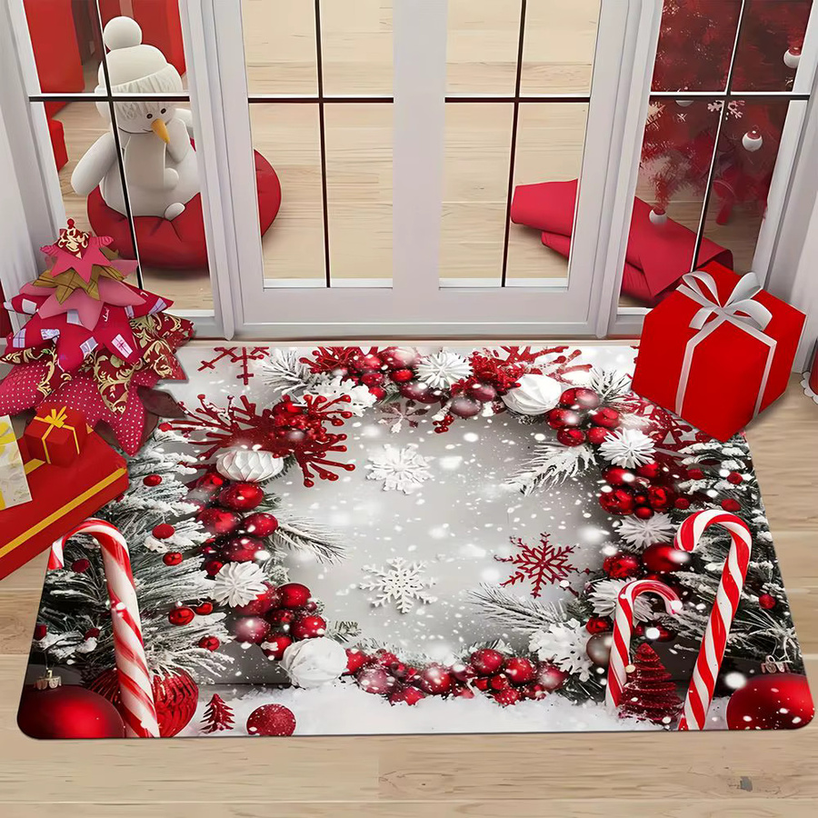 VIKAMA Weihnachtsteppich mit Weihnachtsmann und Schneemann, rutschfest und wasserabsorbierend, B/T: 60 x 40 cm, Mehrfarbig - Bild 5