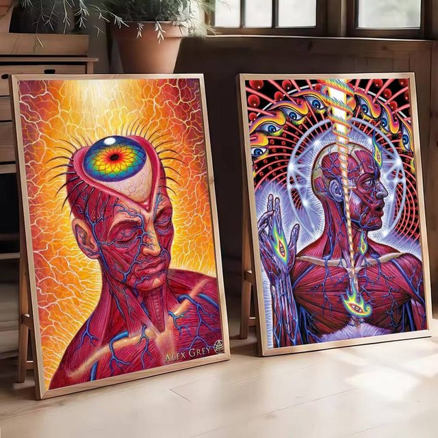 Abstraktes Alex Grey Trippy Psychedelic Poster als selbstklebender wasserfester Papieraufkleber in Multicolour - Bild 1