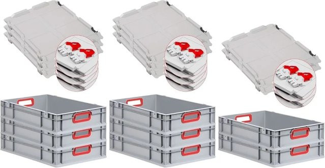 PROREGAL Spar Set 8x Eurobox Nextgen Color mit Scharnierdeckel und Schiebeschnappverschlüssen in Rot, H x B x T: 12 x 40 x 60 cm - Bild 1