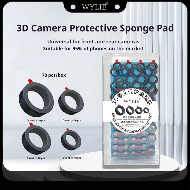 WYLIE 70 Stück 3D-Kameraschutz-Schwamm-Aufkleber in Schwarz, universelle Handy-Schutzaufkleber für die Reparatur von Vorder- und Rückkamera - Bild 1