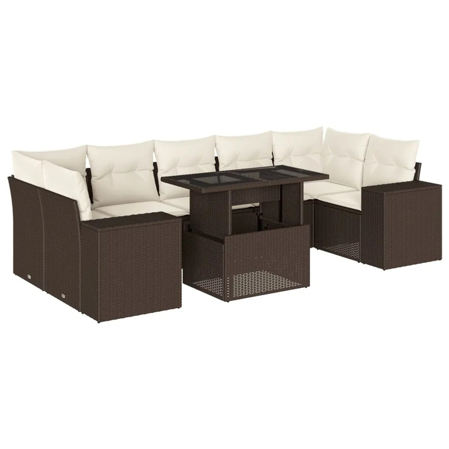 vidaXL 8-teilige Garten-Sofagarnitur in L-Form aus braunem Poly-Rattan mit cremeweißen Kissen und pulverbeschichtetem Stahlgestell - Bild 2