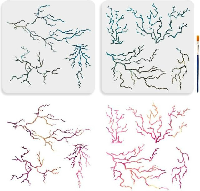 7 Stile Blitzschablone Set mit Pinsel für Natur- und Sturmzeichnungen, wiederverwendbar, Breite: 30,0 cm, Höhe: 30,0 cm - Bild 1