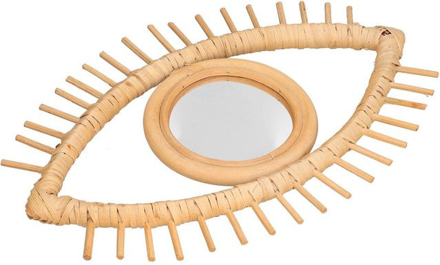 KONNWEI Ovaler Hängespiegel im Boho-Stil aus Rattan in Beige zur Wandmontage - Bild 1