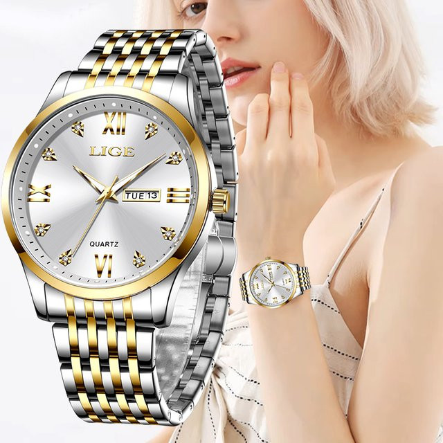 LIGE Armbanduhr Chronograph, Quarz, Edelstahl, Diamantbesetzt, Damen - Bild 1