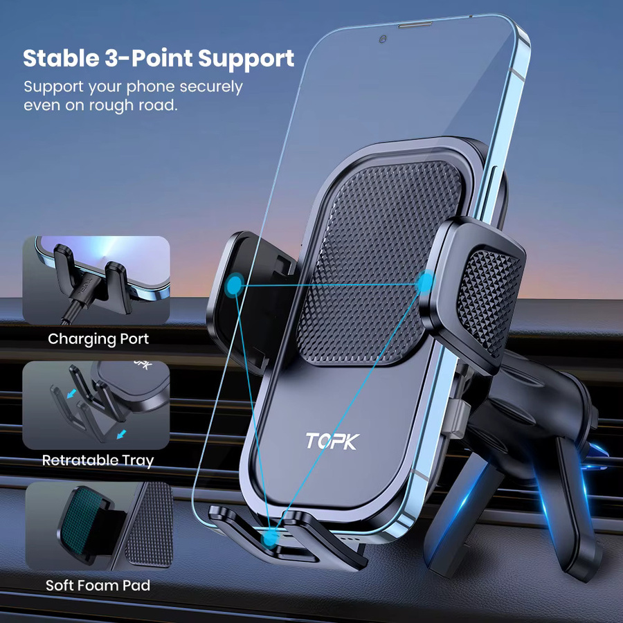 TOPK Autotelefonhalterung mit Metallhaken-Design in Schwarz, verstellbare Freisprechhalterung für alle Mobiltelefone - Bild 4